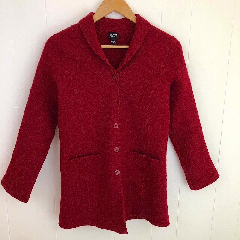 Eileen Fisher Red Button-Front Wool Coat